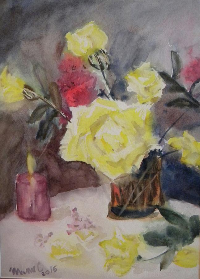 Table with roses Painting by Manuela Constantin
