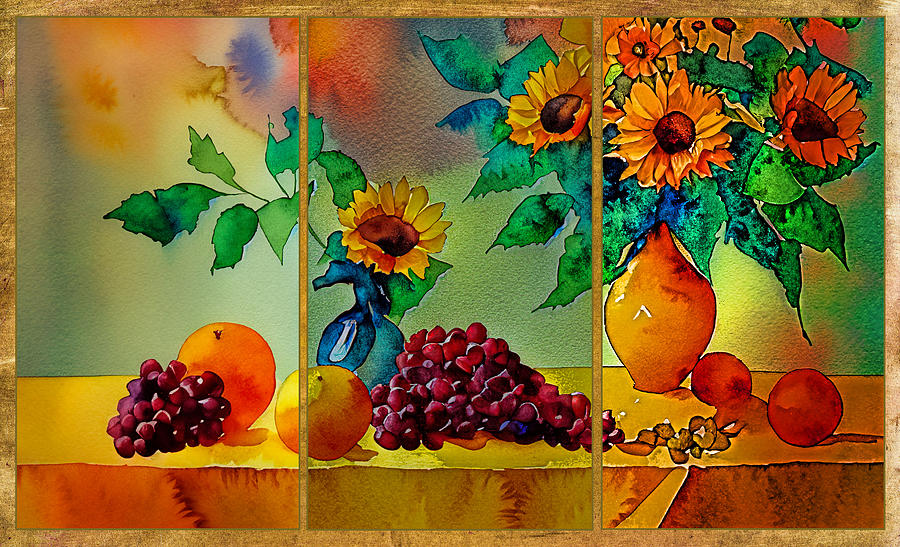 Table With Vase Triptych Digital Art by Cordia Murphy
