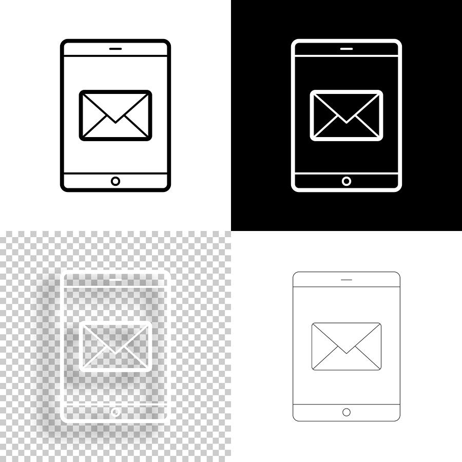 Tablet PC  with email message. Icon for design. Blank, white and black backgrounds - Line icon Drawing by Bgblue