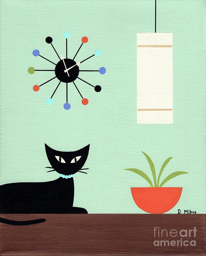 Tabletop Cat Green Background Painting by Donna Mibus