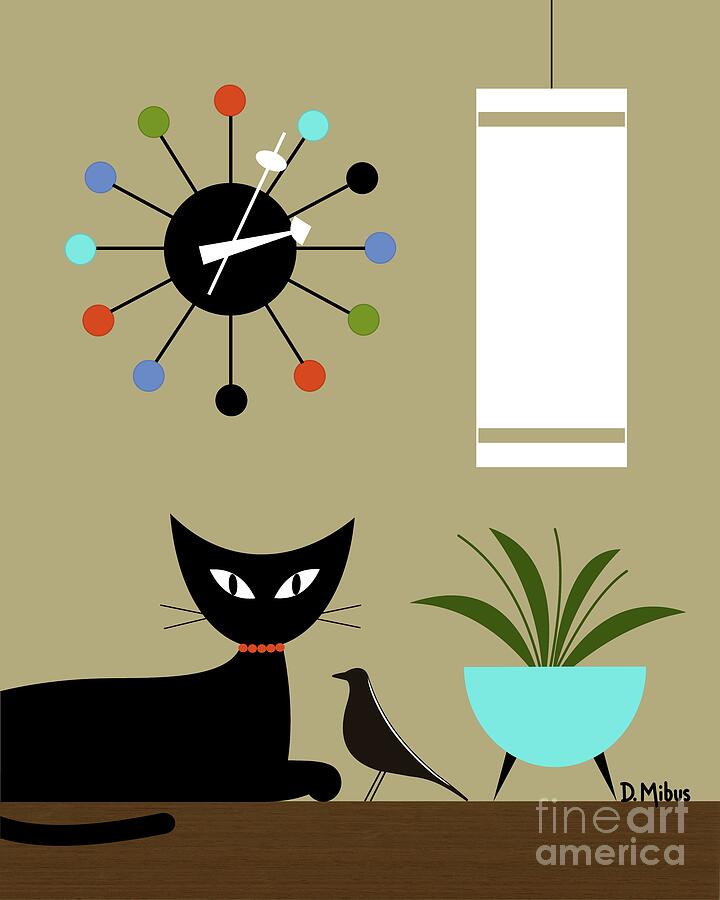 Tabletop Cat with Eames House Bird Digital Art by Donna Mibus