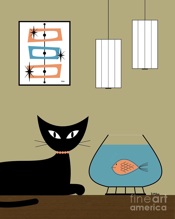 Tabletop Cat with Fish Bowl Digital Art by Donna Mibus