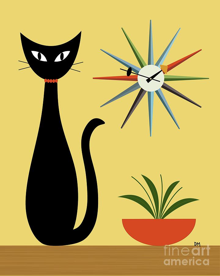 Tabletop Cat with Starburst Clock Digital Art by Donna Mibus