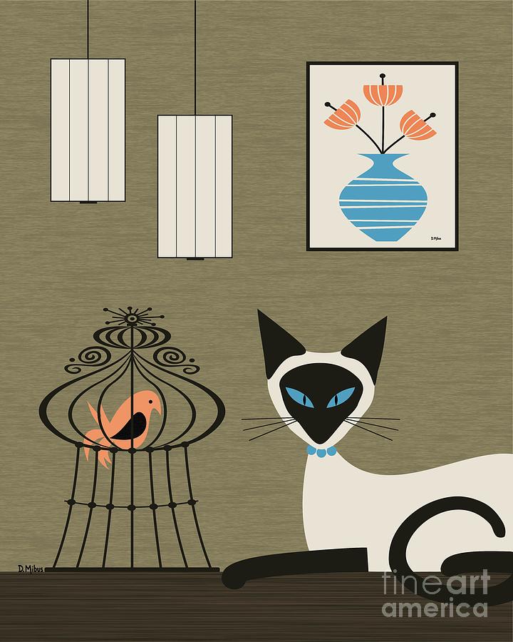 Tabletop Siamese with Bird Digital Art by Donna Mibus