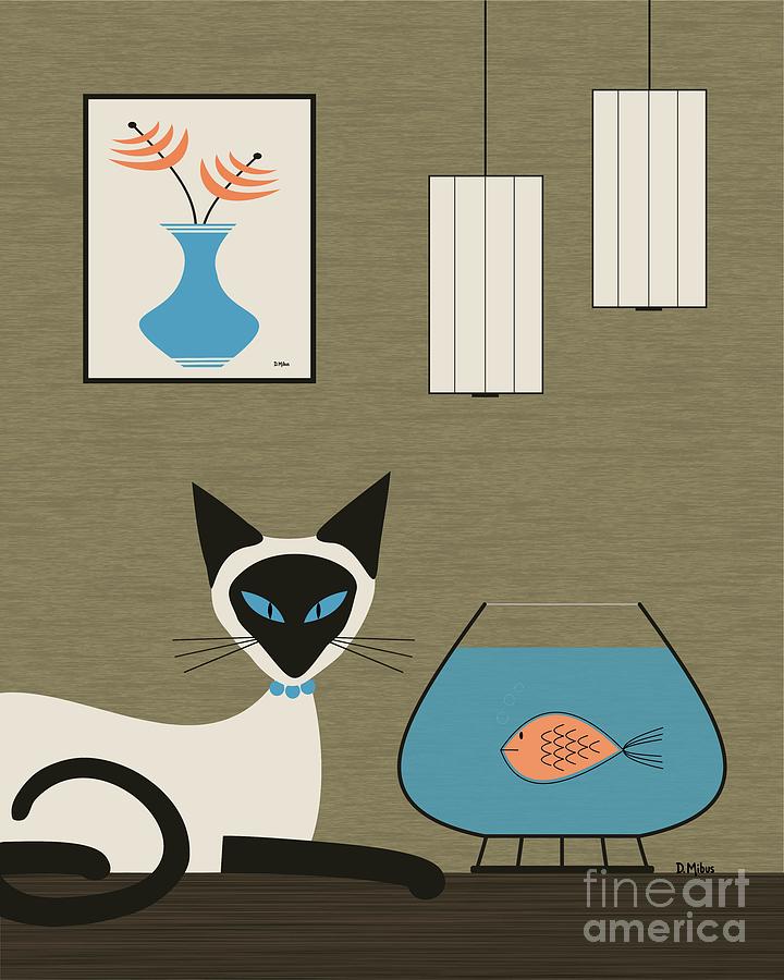 Fish Digital Art - Tabletop Siamese with Fish by Donna Mibus