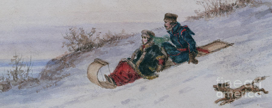 Taboggining in Canada, 1855  Painting by Cornelius Krieghoff