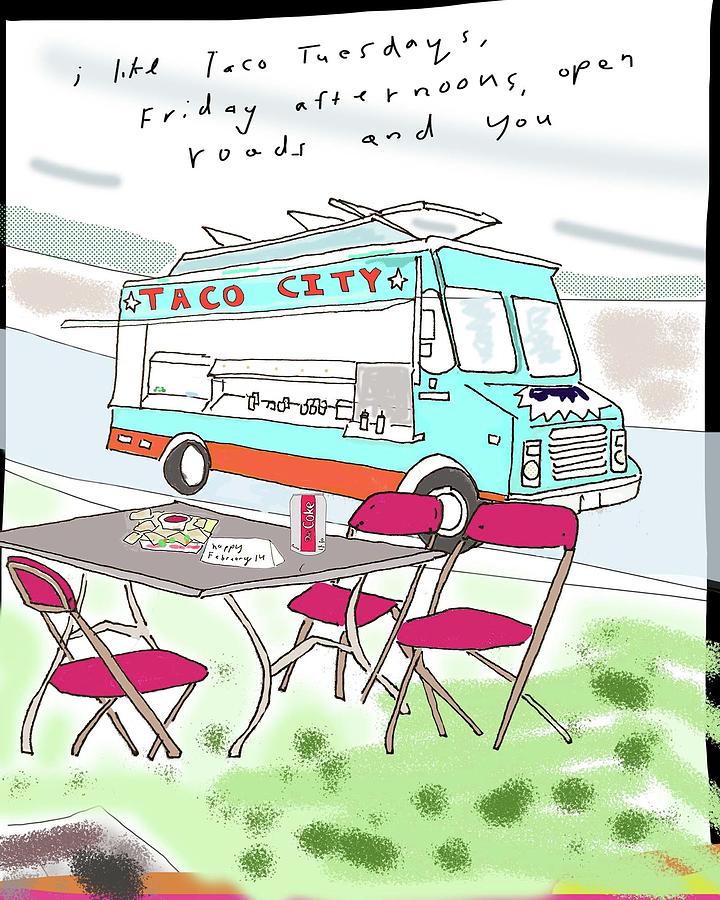 Taco Truck Valentine Drawing by Ashley Rice