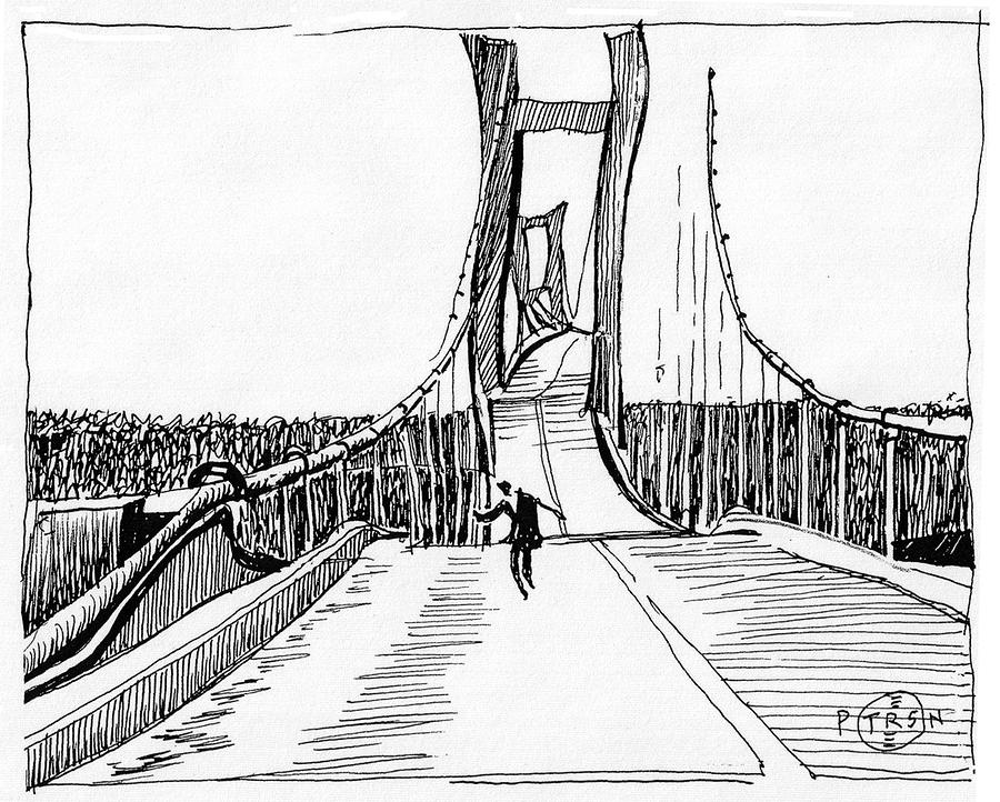 Bridge Drawing - Tacoma Narrows Bridge 1940 by Gary Peterson