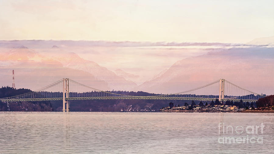 Tacoma Narrows Bridge Landscape Digital Art by Jean OKeeffe Macro Abundance Art