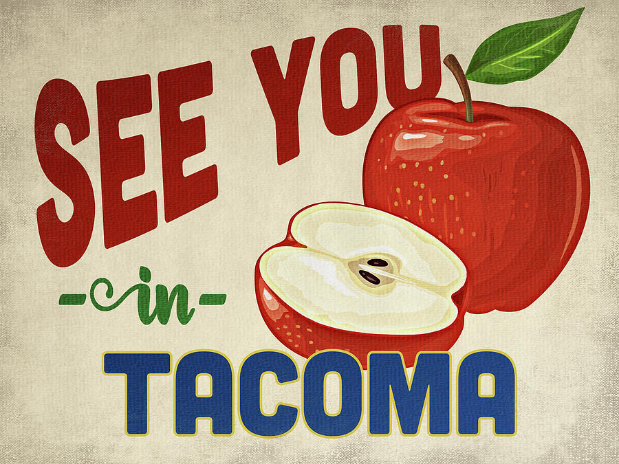 Tacoma Washington Apple - Vintage Digital Art by Flo Karp