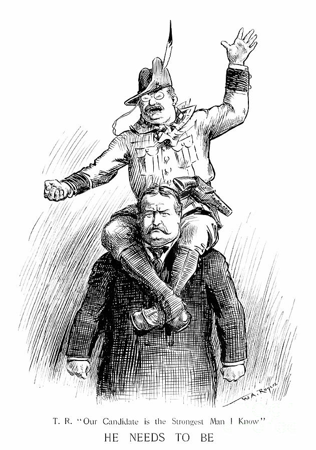 Taft And Roosevelt, 1908 Drawing by William Allen Rogers