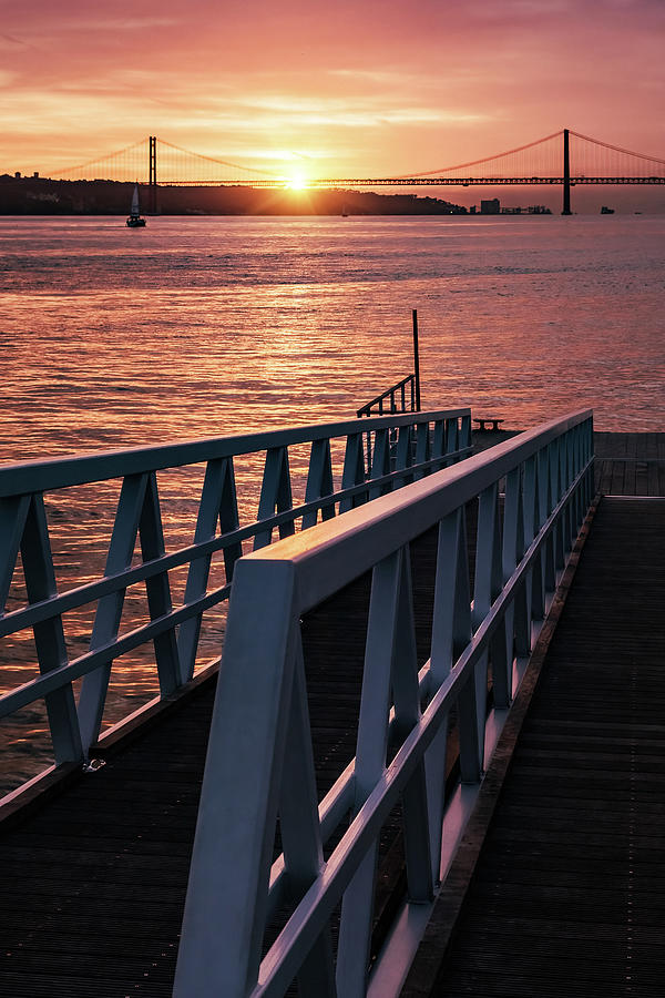 Sunset Photograph - Tagus Dock and Bridge by Carlos Caetano