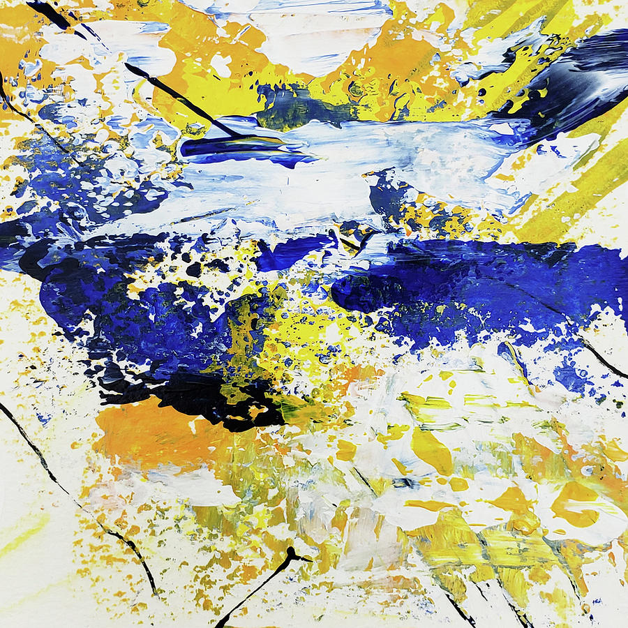 TAHOE SOUL Yellow Cobalt Blue White Abstract Painting  Painting by Lynnie Lang