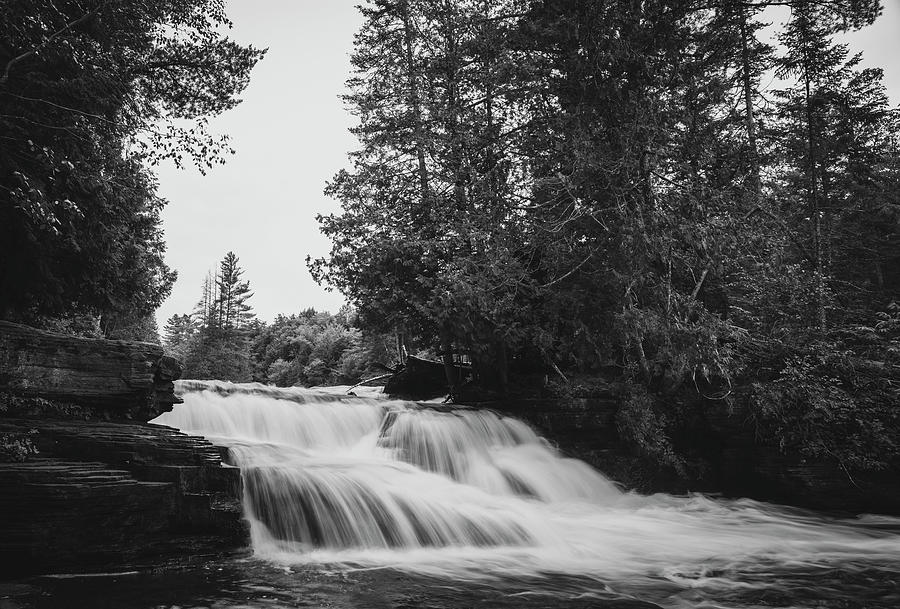 Tahquamenon Falls Lower Black And White Photograph by Dan Sproul