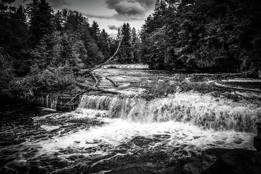 Tahquamenon Lower Falls in Black and White Photograph by Deb Beausoleil