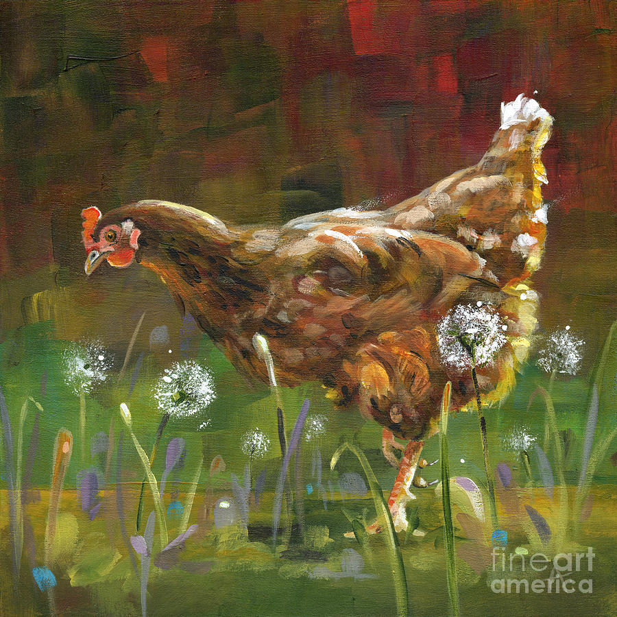 Tail Lights - Hen painting Painting by Annie Troe
