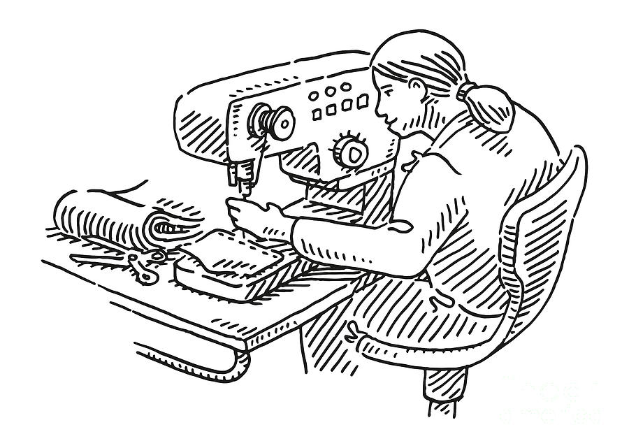 Premium Vector  Outline doodle illustration of vintage sewing machine hand  drawn studio equipment