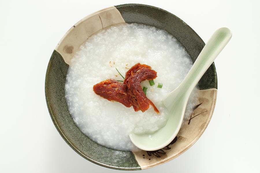 Taiwanese food, beef jerky and rice porridge Photograph by Jreika