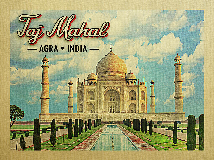 Taj Mahal Vintage Travel Digital Art by Flo Karp
