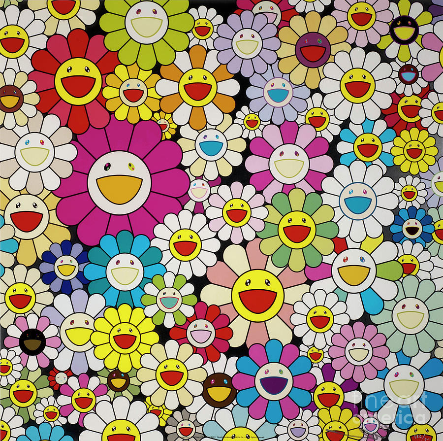 Takashi Murakami Flowers Happy Smile Flower posters Drawing by Happy