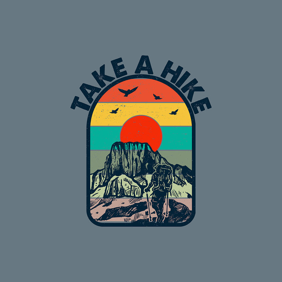 Take A Hike Typography Vitage Digital Art by Celestial Images