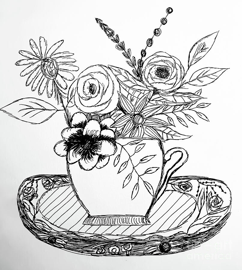Flower Drawing - Take a moment with tea by Nature of Joy Art and Photography by Jessica Kallenbach