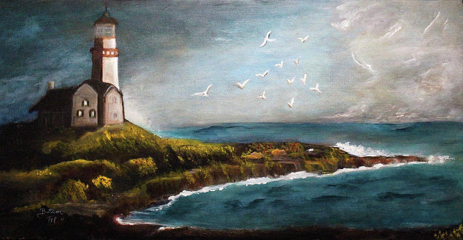 Take Shelter At The Lighthouse Painting by Barbie Batson