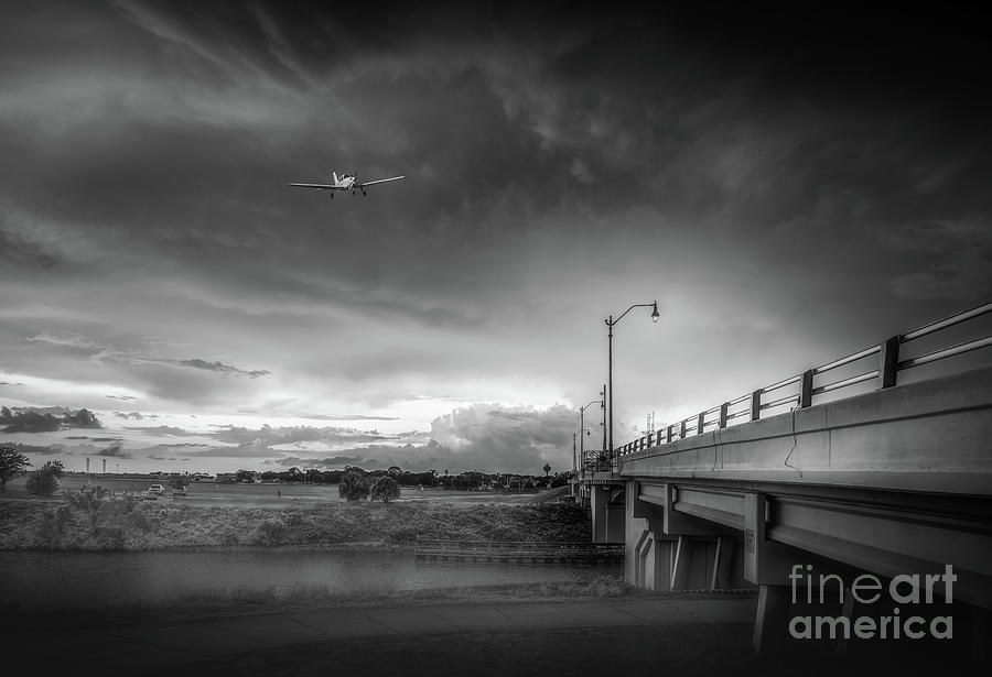 Takeoff from Venice Airport, Florida, BW Photograph by Liesl Walsh