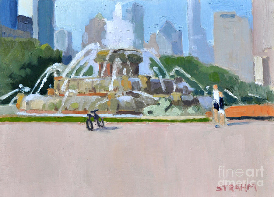 Chicago Painting - Taking a moment, The Buckingham Fountain, Chicago by Paul Strahm