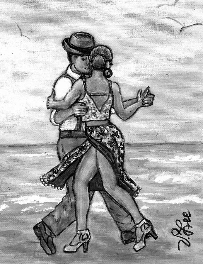 Taking Tango to the Beach---Black and White Painting by VLee Watson