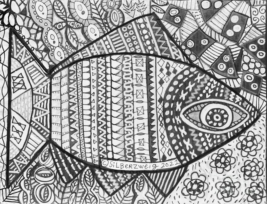Talavera Fish Coloring Page Painting by Sandra Silberzweig