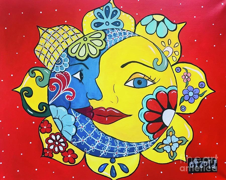 Talavera Moon and Sun Painting by Melinda Etzold