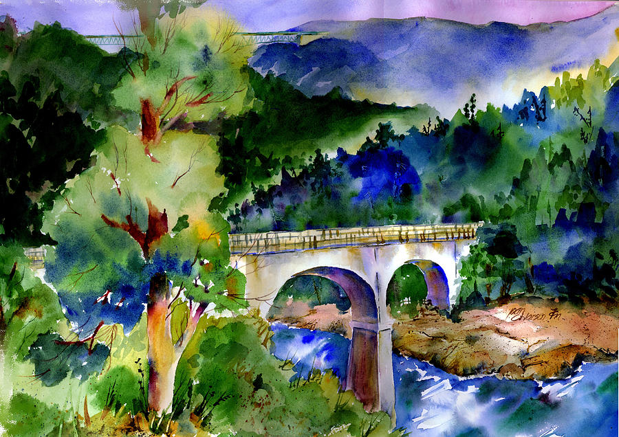 Tale of Two Bridges Painting by Joan Chlarson
