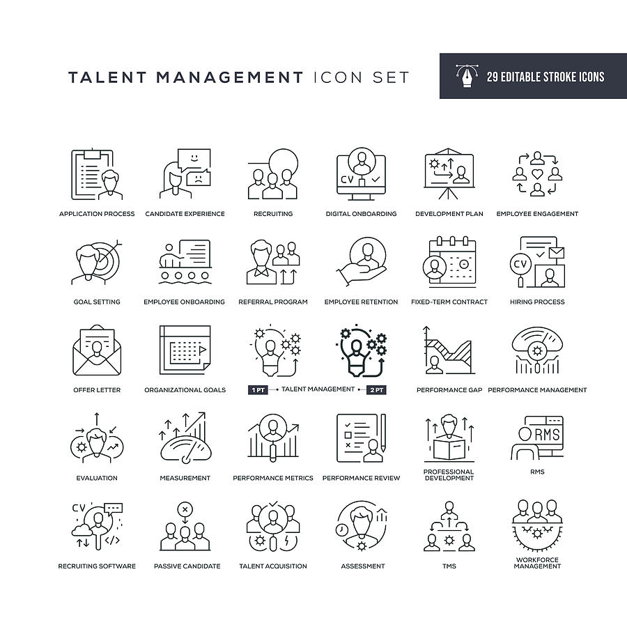 Talent Management Editable Stroke Line Icons Drawing by Enis Aksoy