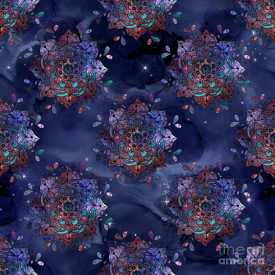 Talina - Blue Watercolor Mandala Galaxy Dharma Pattern Digital Art by Sambel Pedes