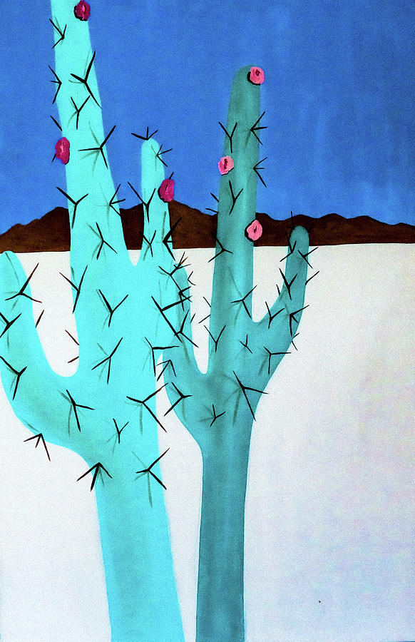 Tall Cacti Two Painting by Ted Clifton