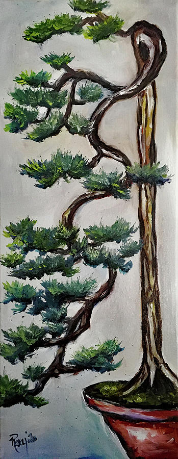 Tall Cascading Bonsai Tree Painting by Roxy Rich