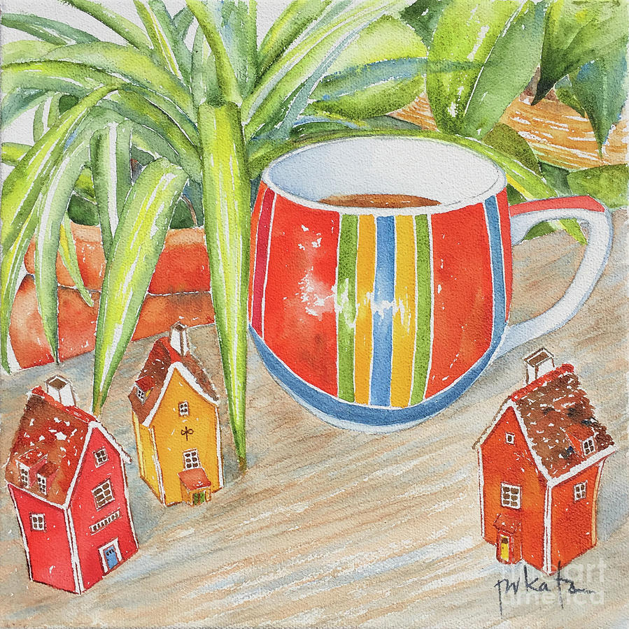 Tall Houses And Tea Painting by Pat Katz