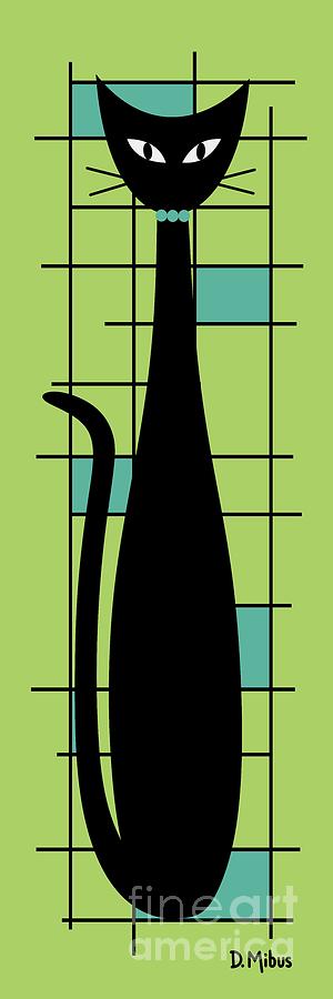 Tall Mondrian Cat on Green Digital Art by Donna Mibus