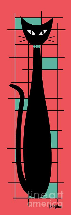 Tall Mondrian Cat on Salmon Pink Digital Art by Donna Mibus