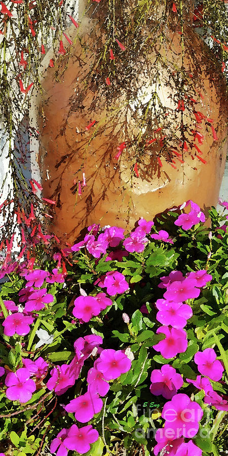 Tall Pot With Flowers Mixed Media