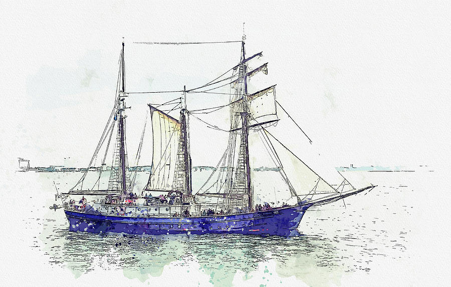 Tall Sail Ship 48, ca 2021 by Ahmet Asar, Asar Studios Painting by Celestial Images