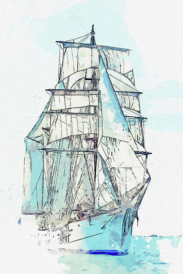 Tall Sail Ship 55, ca 2021 by Ahmet Asar, Asar Studios Painting by Celestial Images