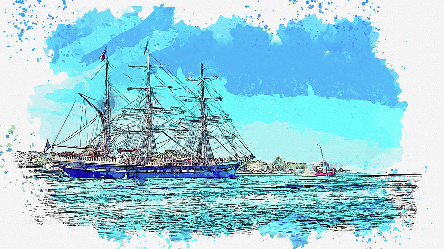 Tall Sail ship 6, ca 2021 by Ahmet Asar, Asar Studios Painting by Celestial Images