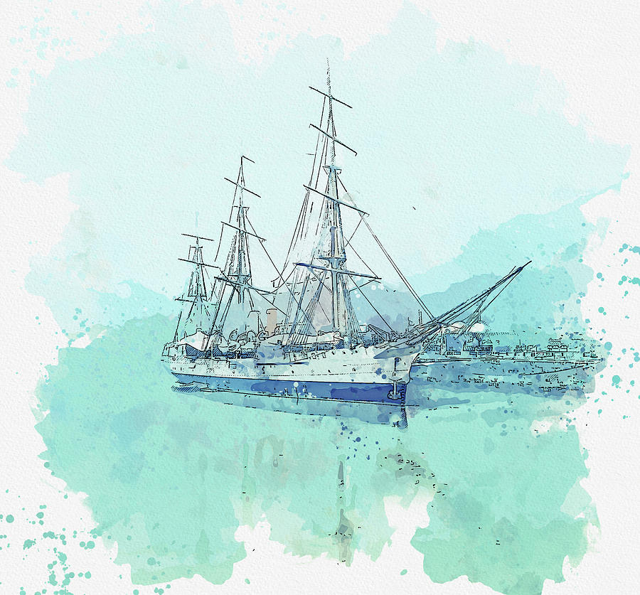 Tall Sail ship 9a, ca 2021 by Ahmet Asar, Asar Studios Painting by Celestial Images