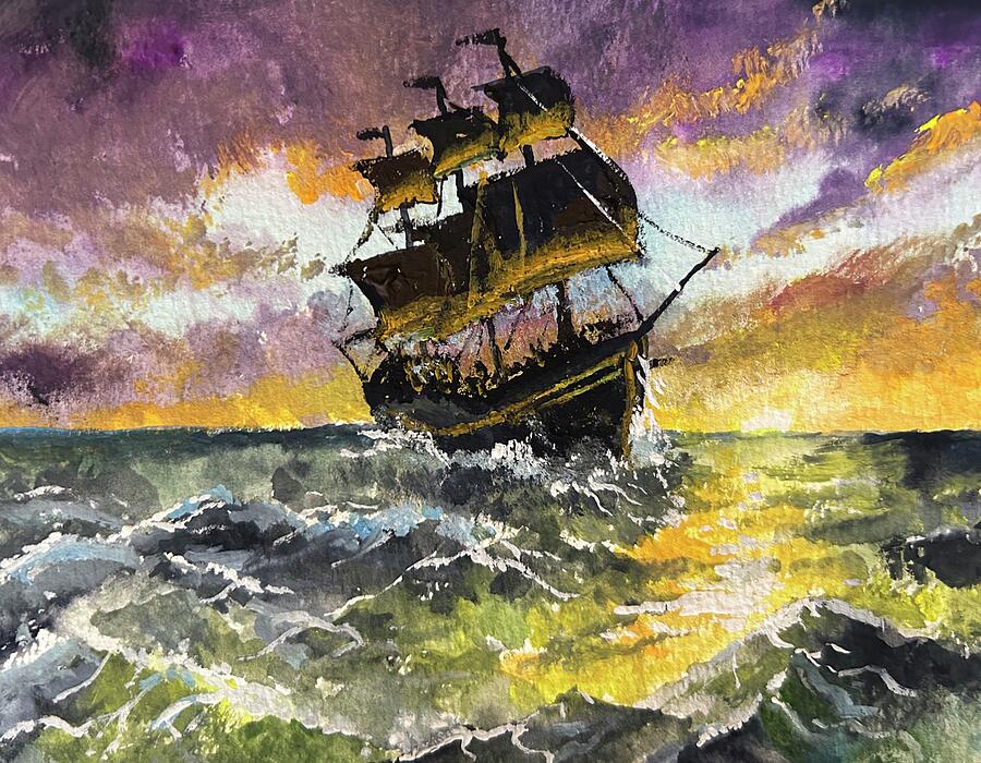 Tall Ship At Sunset Painting by Larry Whitler Tall Ship At Sunset Painting by Larry Whitler