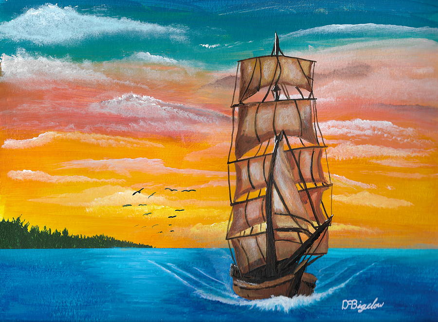 Tall ship Painting by David Bigelow