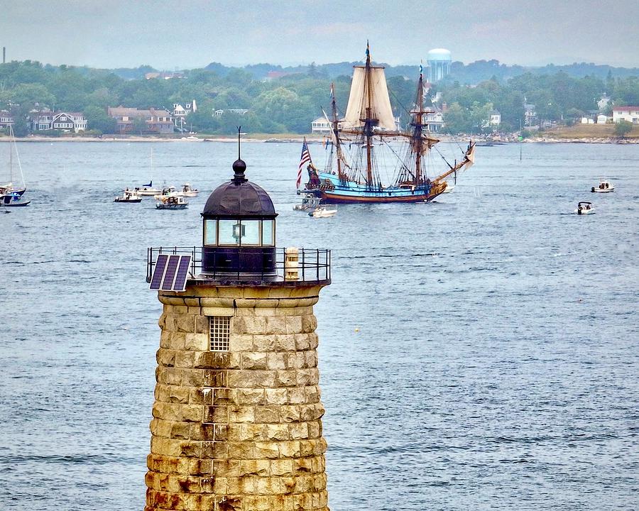 Tall Ship in Portsmouth at Whaleback Light  Photograph by John Gisis