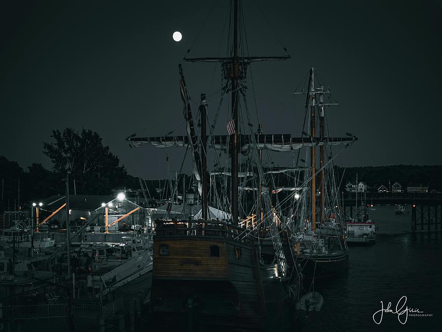 Tall Ship under a Full Moon  Photograph by John Gisis