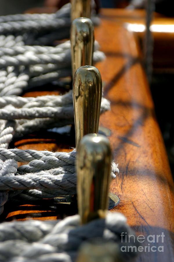 Tall Ships Belaying Pins and Rigging Photograph by Tony Lee
